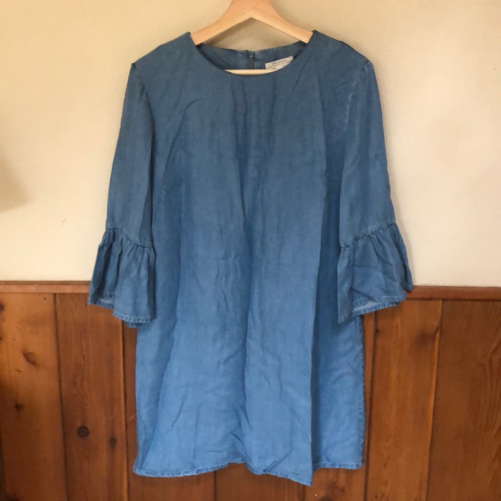 Zara Denim Bell Sleeve Dress - Picture 2 of 7